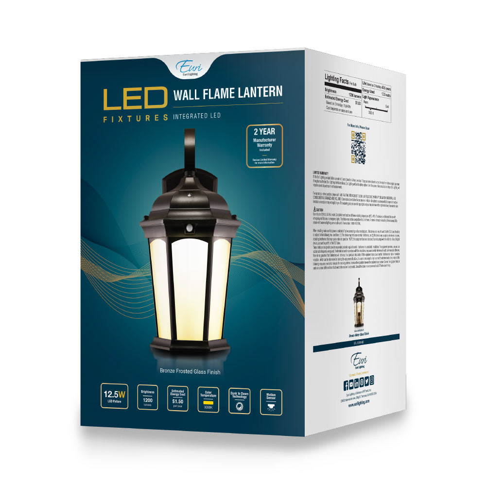 LED Frosted Glass Flame Bulb Fixture w/ Photocell & Motion Sensor